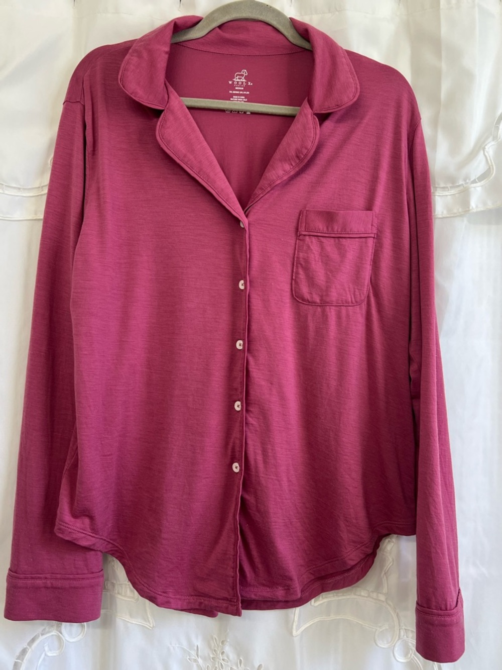 WoolX Merino Wool Button Pajama Top Pink Long Sleeve Size Medium